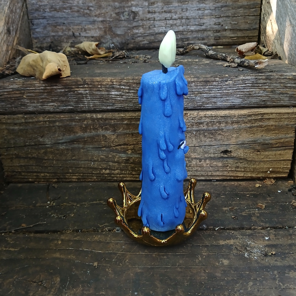 Blue Drip Candle with Gold Holder - Picture 4 of 9
